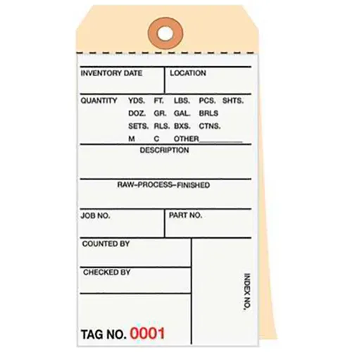 2 Part Carbonless Inventory Tags, 0-499, #8, 6-1/4"L x 3-1/8"W, 500/Pack