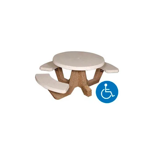 42" Concrete Round Picnic Table w/ 3 Benches, ADA Compliant, White