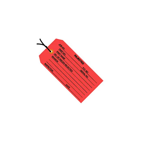 Global Industrial™ Inspection Tag, "Rejected", Pre Strung, #5, 4-3/4"L x 2-3/8"W, Red, 1000/Pk