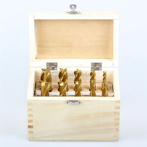 All Industrial 11940 | End Mill Set 10pc 2 & 4 Flute 1/4"-3/4" X 8ths High Speed Steel TiN Coated