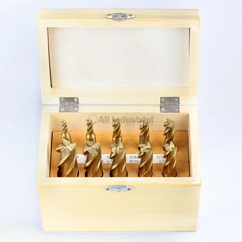 All Industrial 11952 | 10pc 3/16-3/4" x 16ths Diameter 4 Flute TiN High Speed Steel End Mill Set
