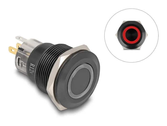 Delock 22015 Push Switch For Installation Black 22 Mm 12 V 5 X Solder Connection