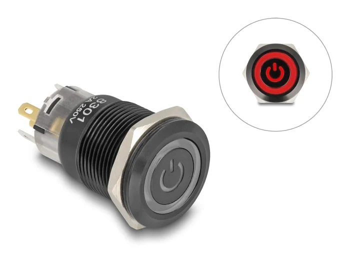 Delock 22023 Push Switch For Installation Black 19 Mm 12 V 5 X Solder Connection