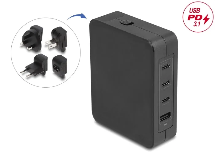 Delock 41473 Usb Gan Charger 3 X Usb Type-C™ Pd 3.1 And 1 X Usb Type-A W/ 145W