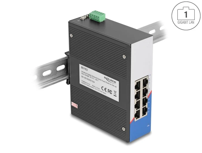 Delock 80163 Industrial Gigabit Ethernet Switch 8 Port Rj45 For Din Rail