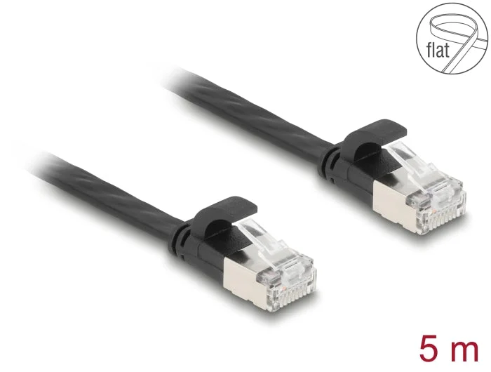 Delock 81167 Rj45 Flat Patch Cable Plug To Plug Cat.6A U/Ftp 5 M Black