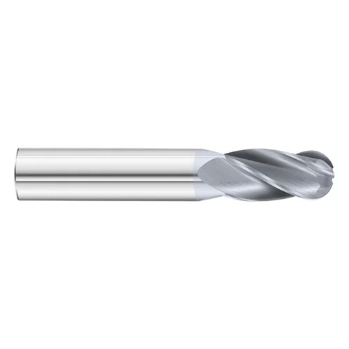 Fullerton Tool 30343 | 3/32" Diameter x 1/8" Shank x 3/8" LOC x 1-1/2" OAL 4 Flute TiCN Solid Carbide Ball End Mill