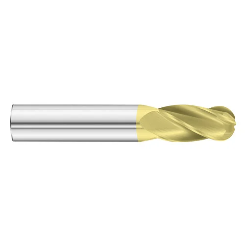 Fullerton Tool 30512 | 3/8" Diameter x 3/8" Shank x 1" LOC x 2-1/2" OAL 4 Flute TiN Solid Carbide Ball End Mill