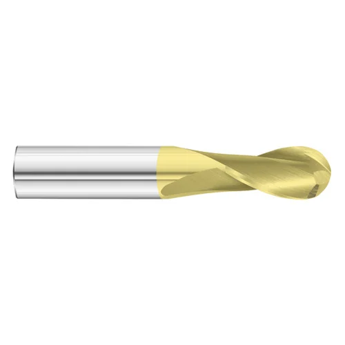 Fullerton Tool 30530 | 1/16" Diameter x 1/8" Shank x 1/4" LOC x 1-1/2" OAL 2 Flute TiN Solid Carbide Ball End Mill