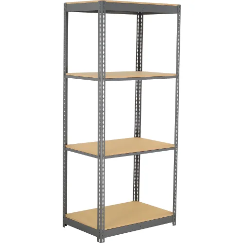 Global Industrial 4 Shelf, Commercial Duty Boltless Shelving, Starter, 36"W x 18"D x 72"H, Wood Deck