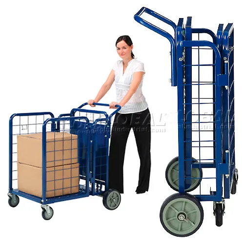 Global Industrial™ Fold-A-Way Stock Cart w/2 Shelves, 750 lb. Cap, 38"L x 28"W x 39"H, Blue