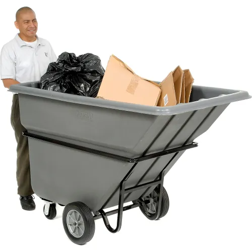 Global Industrial™ Heavy Duty Plastic Tilt Truck, 1 Cu. Yd. Cap,1250 Lbs. Cap, Gray