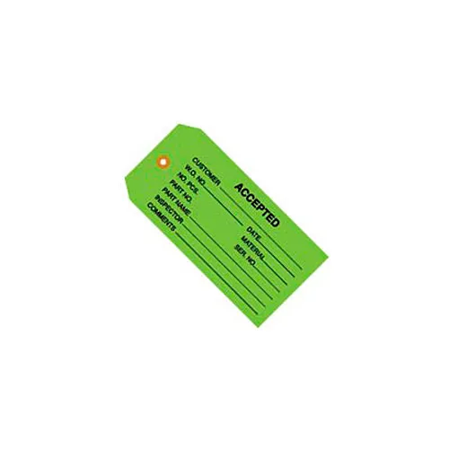 Global Industrial™ Inspection Tag "Accepted", #5, 4-3/4"L x 2-3/8"W, Green, 1000/Pack