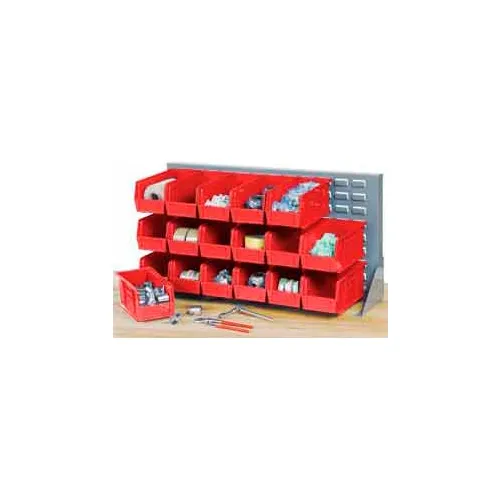 Global Industrial™ Louvered Bench Rack w/ 8(B), 8(C), 6(D) Red Bins, 36"W x 15"D x 20"H