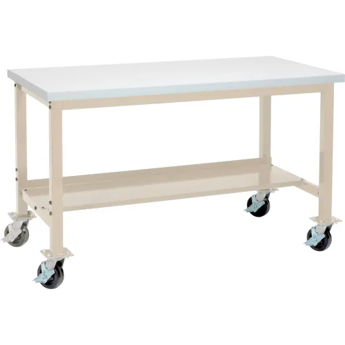 Global Industrial™ Mobile Production Workbench w/ ESD Square Edge Top, 72"W x 30"D, Blue
