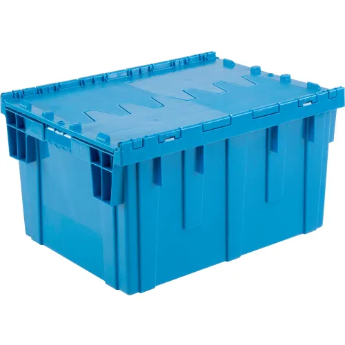 Global Industrial™ Plastic Attached Lid Shipping & Storage Tote, 28-1/8"x20-3/4"x15-5/8", Blue