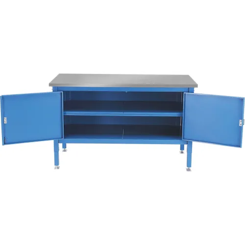 Global Industrial™ Security Cabinet Bench w/ Stainless Steel Square Edge Top, 72"W x 30"D, Blue