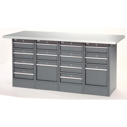 Global Industrial™ Workbench w/ Laminate Square Edge Top & 14 Drawers, 72"W x 24"D, Gray