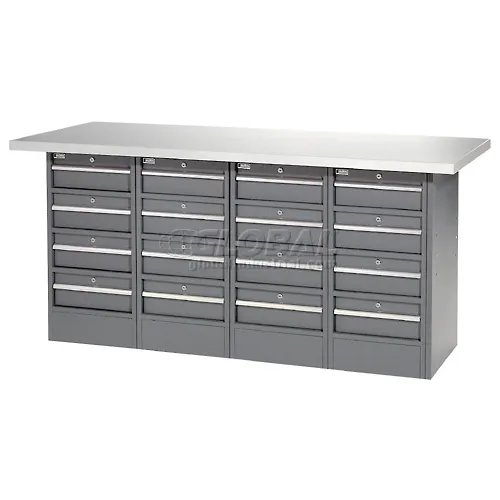 Global Industrial™ Workbench w/ Laminate Square Edge Top & 16 Drawers, 72"W x 24"D, Gray