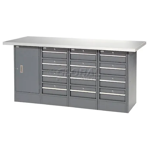 Global Industrial™ Workbench w/ Laminate Top, 12 Drawers & 1 Cabinet, 72"W x 24"D, Gray
