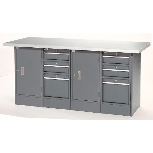 Global Industrial™ Workbench w/ Laminate Top, 6 Drawers & 2 Cabinets, 72"W x 24"D, Gray