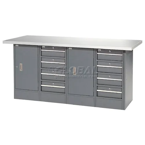 Global Industrial™ Workbench w/ Laminate Top, 8 Drawers & 2 Cabinets, 72"W x 24"D, Gray