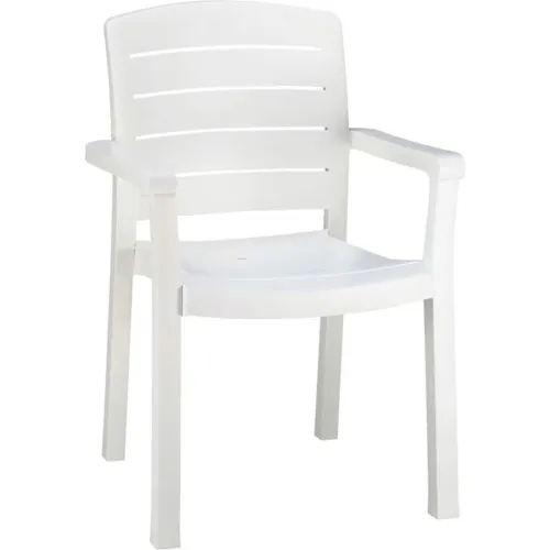 Grosfillex® Stacking Dining Outdoor Armchair Woodgrained - White - Pkg Qty 4