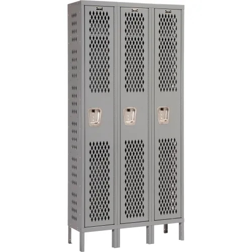 Hallowell® 1-Tier 3 Door Heavy Duty Ventilated Locker, 36"W x 18"D x 78"H,Dark Gray,Unassembled