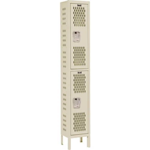 Hallowell® 2-Tier 2 Door Heavy Duty Ventilated Locker, 12"W x 15"D x 78"H, Tan, Assembled
