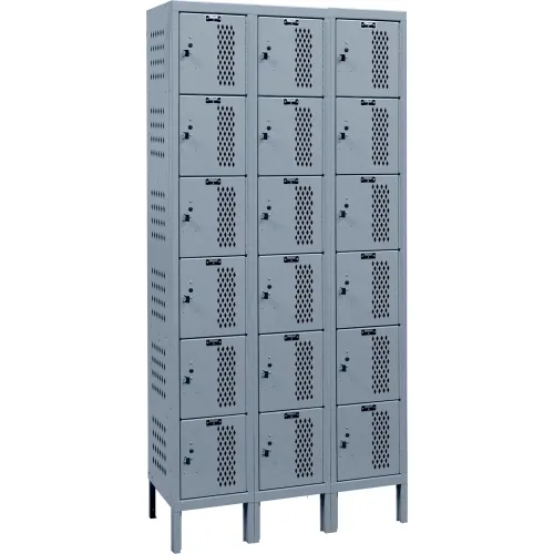 Hallowell® 6-Tier 18 Door Heavy Duty Ventilated Locker, 36"Wx15"Dx78"H, Dark Gray, Unassembled