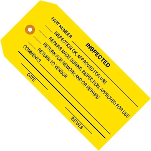 Inspection Tags, "Inspected", #5, 4-3/4"L x 2-3/8"W, Yellow, 1000/Pack