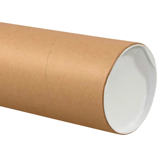Jumbo Mailing Tubes With Caps, 6" Dia. x 36"L, 0.125" Thick, Kraft, 10/Pack
