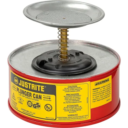 Justrite Safety Plunger Can - 1 Quart Steel, 10108