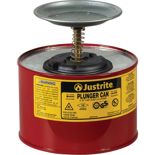 Justrite Safety Plunger Can - 2 Quart Steel, 10208