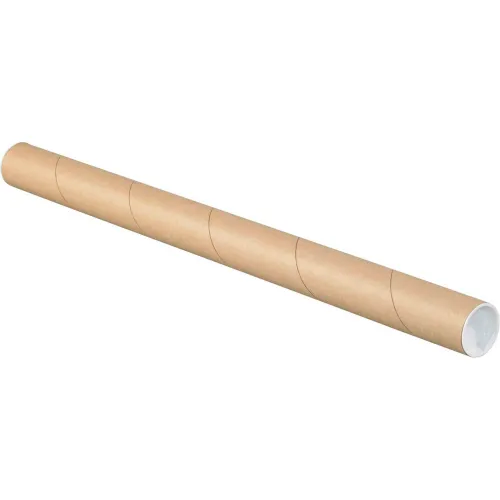 Mailing Tubes With Caps, 1-1/2" Dia. x 24"L, 0.06" Thick, Kraft, 50/Pack