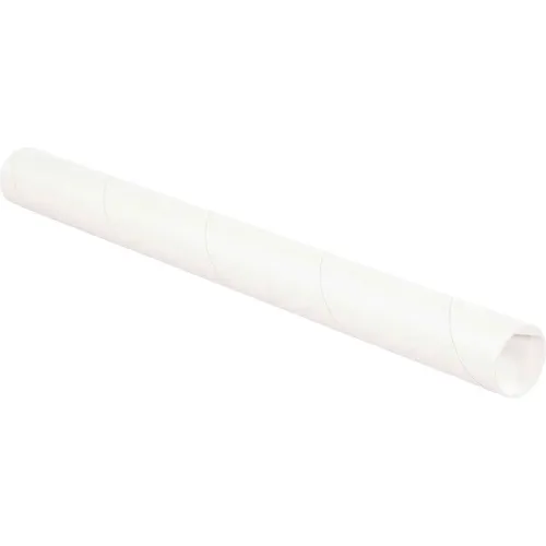 Mailing Tubes With Caps, 2" Dia. x 43"L, 0.08" Thick, White, 50/Pack