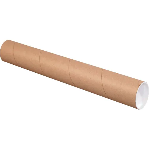 Mailing Tubes With Caps, 3" Dia. x 6"L, 0.06" Thick, Kraft, 48/Pack