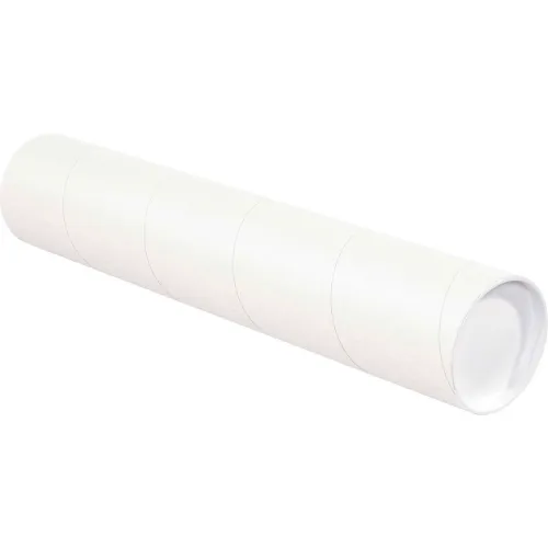 Mailing Tubes With Caps, 4" Dia. x 26"L, 0.08" Thick, White, 15/Pack