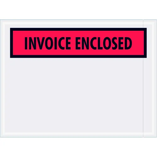 Panel Face Envelopes, "Invoice Enclosed" Print, 6"L x 4-1/2"W, Red, 1000/Pack
