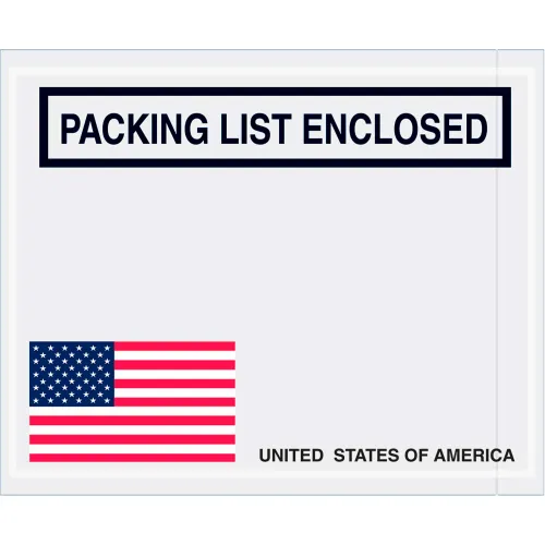 Panel Face Envelopes, USA Flag "Packing List Enclosed" Print, 5-1/2"Lx4-1/2"W, Red/Wht/Blue, 1000/Pk