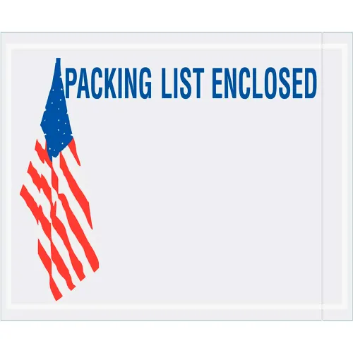 Panel Face Envelopes, USA Flag "Packing List Enclosed" Print, 5-1/2"Wx4-1/2"W, Red/Wht/Blue, 1000/Pk