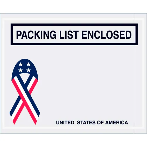 Panel Face Envelopes, USA Ribbon "Packing List Enclosed" Print, 5-1/2"Lx4-1/2"W, Rd/Wht/Blue,1000/Pk