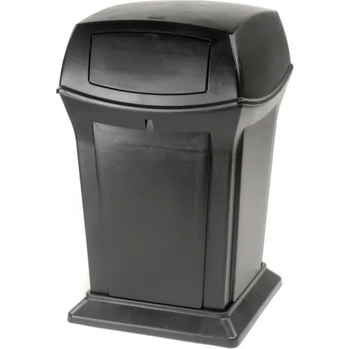 Rubbermaid® Plastic Square Trash Can, 2 Doors, 45 Gallon, Black