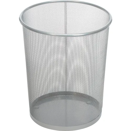 Rubbermaid® Round Steel Wire Mesh Wastebasket, Silver, 5 Gal., FGWMB20SLV