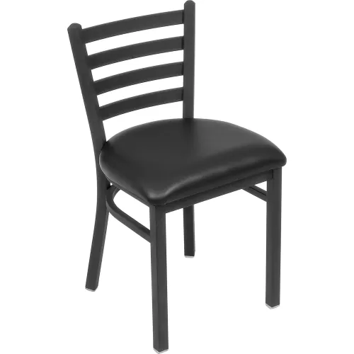 Vinyl Upholstered Restaurant Chair With Ladder Back - Textured Black - Pkg Qty 2