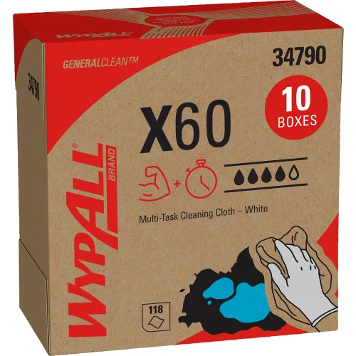 WypAll® General Clean X60 Cloths, POP-UP Box, 8.34 x 16.8, White, 118/Box, 10 Boxes/Carton