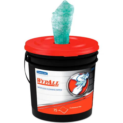 WypAll® Power Clean ProScrub Pre-Saturated Wipes, Cloth, 9.5x12, Citrus Scent, Green, 75/Bucket